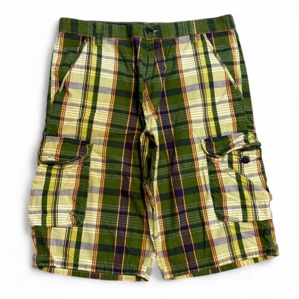 Levi's SilverTab Plaid Cargo Shorts Size 36 Green Plaid Jorts Skate